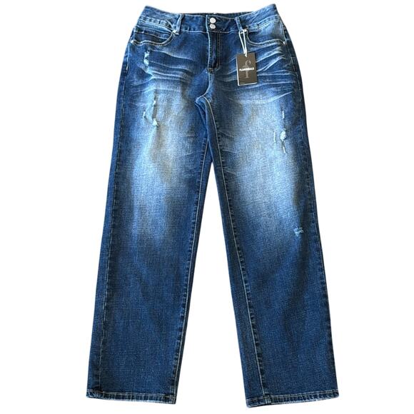 NWT Flamingals Women's High Rise Distressed Boyfriend Jean Dark Wash Size M/6-8 - Picture 1 of 8